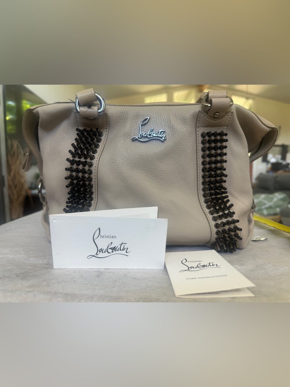 Christian Louboutin Morrigan Medium Capra Stone Leather Shoulder Bag NWT & COA